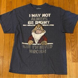 Disney Mens XL T Shirt Gumpy "I May Not Always Be Right But I'm Never Wrong"